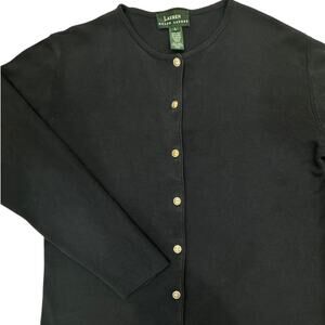 Vintage 100% Silk Navy LAUREN Ralph Lauren Gold Button Cardigan Sweater Large